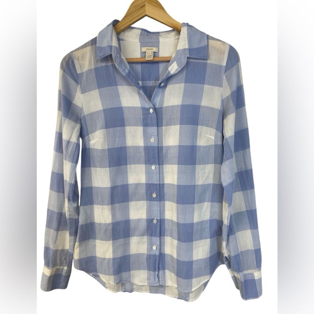 J. Crew Women's blue and white buffalo plaid button front shirt Size 6